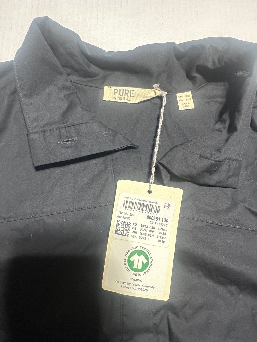 NWT Pure black Ulla Popken Navy elbow length button down top organic 100% cotton - Picture 5 of 13
